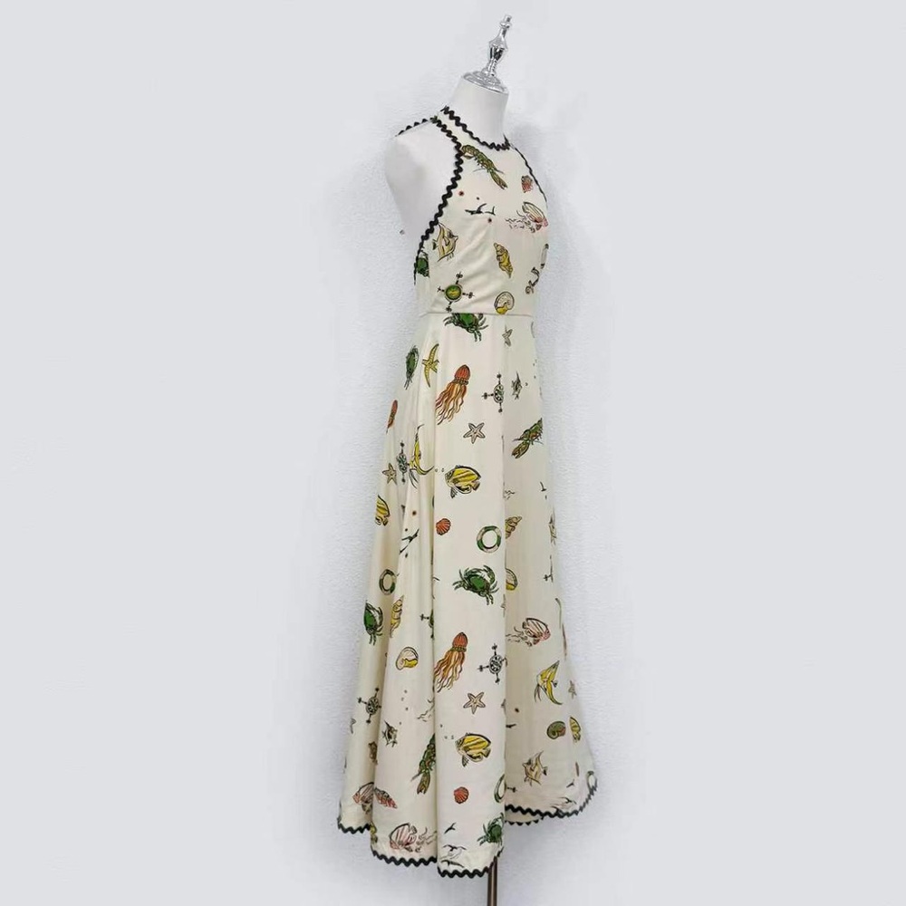 Alemais Cream Halter Maxi Dress with Multicolor Nautical Motif - Picture 4 of 9